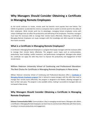 Why Managers Should Consider Obtaining a Certificate in Managing Remote Employee