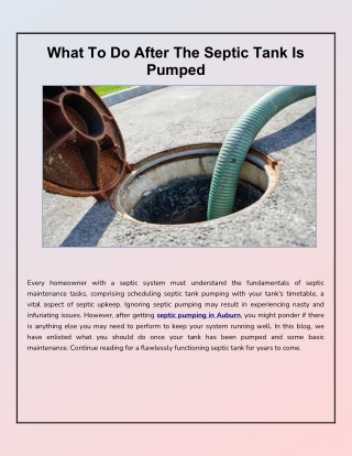 Things to Perform After Septic Tank Pumping
