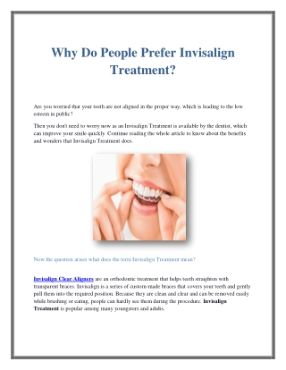 Why Do People Prefer Invisalign Treatment?