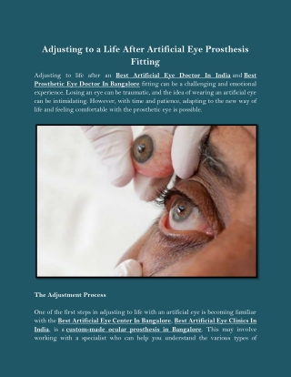 Adjusting to a Life After Artificial Eye Prosthesis Fitting