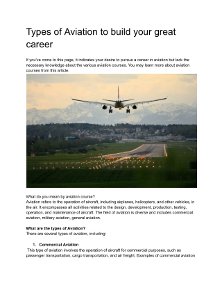 Types of aviation to build your great career