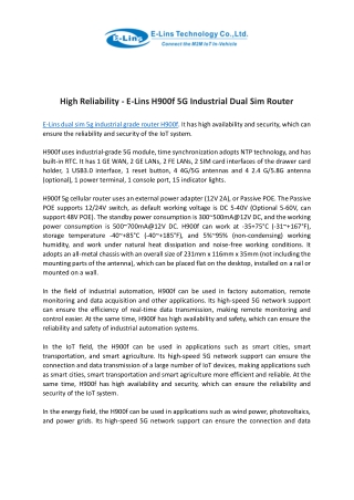 High Reliability - E-Lins H900f 5G Industrial Dual Sim Router