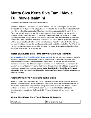 Motta Siva Ketta Siva Tamil Movie Full Movie Isaimini