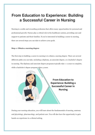 A Nursing Career Requires Education and Experience