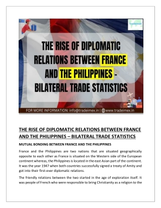 THE RISE OF DIPLOMATIC RELATIONS BETWEEN FRANCE AND THE PHILIPPINES – BILATERAL TRADE STATISTICS