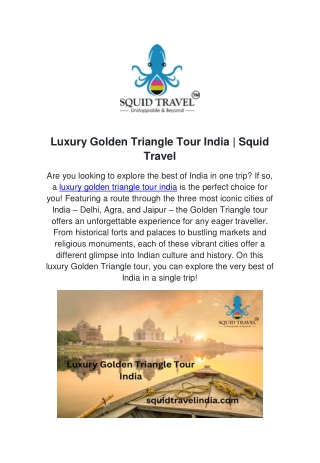 Luxury Golden Triangle Tour India | Squid Travel