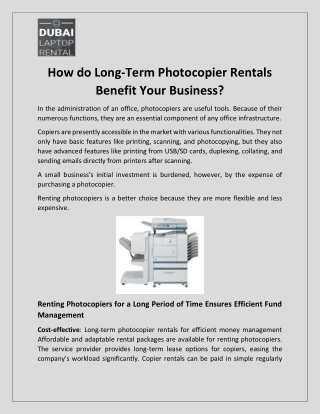 How do Long-Term Photocopier Rentals Benefit Your Business?