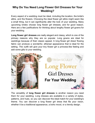 Why Do You Need Long Flower Girl Dresses for Your Wedding?