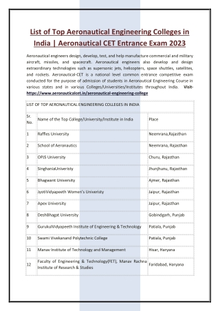 List of Top Aeronautical Engineering Colleges in India