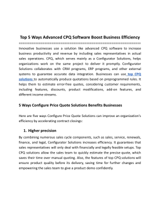 Top 5 Ways Advanced CPQ Software Boost Business Efficiency