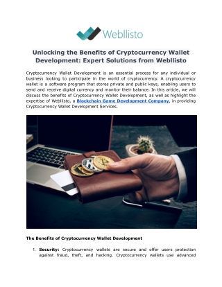 Unlocking the Benefits of Cryptocurrency Wallet Development Expert Solutions from Webllisto