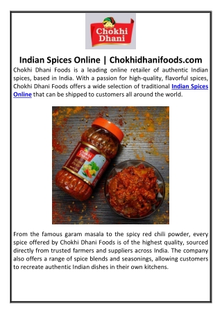 Indian Spices Online | Chokhidhanifoods.com