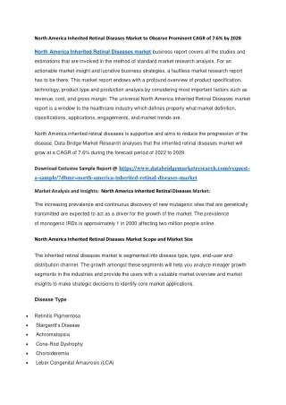 North America Inherited Retinal Diseases Market to Observe Prominent CAGR of 7.6 by 2028