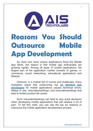 Reasons You Should Outsource Mobile App Development