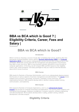 BBA vs BCA which is Good ? | Eligibility Criteria, Career, Fees and Salary