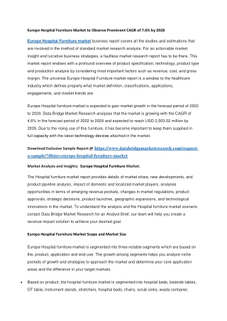 Europe Hospital Furniture Market to Observe Prominent CAGR of 7.6 by 2028