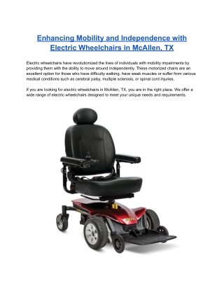 Enhancing Mobility and Independence with Electric Wheelchairs in McAllen, TX