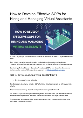 How to Develop Effective SOPs for Hiring and Managing Virtual Assistants