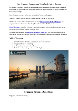 Singapore Admission Consultants | Masterclass Space