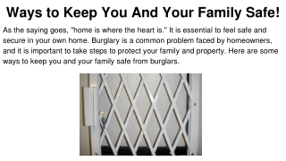 Ways to Keep You And Your Family Safe!