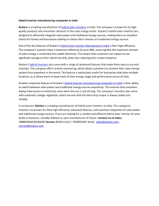 Hybrid Inverter manufacturing companies in India