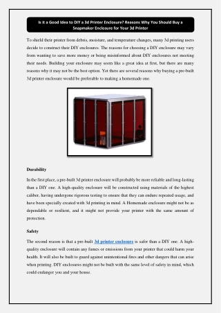 Is it a Good Idea to DIY a 3d Printer Enclosure? Reasons Why You Should Buy a Sn