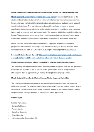 Middle East and Africa Inherited Retinal Diseases Market Growth and Opportunities by 2029