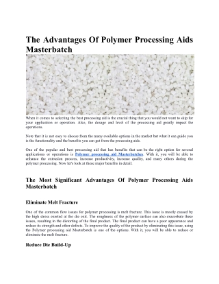 Article - The Advantages Of Polymer Processing Aids Masterbatch .docx