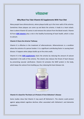 Why Must You Take Vitamin K2 Supplements With Your Diet