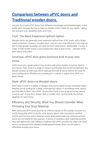 Comparison between uPVC doors and Traditional wooden doors