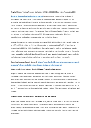 Tropical Disease Testing Products Market to Hit US 24658.02 Million in the Forecast to 2029