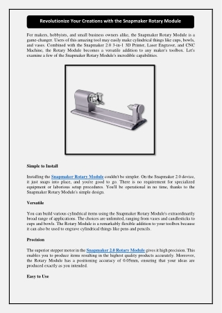 Revolutionize Your Creations with the Snapmaker Rotary Module