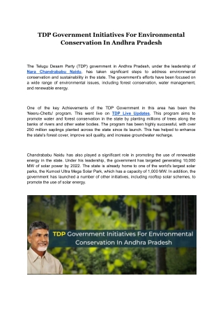 TDP Government Initiatives For Environmental Conservation In Andhra Pradesh