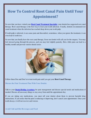 How To Control Root Canal Pain Until Your Appointment?