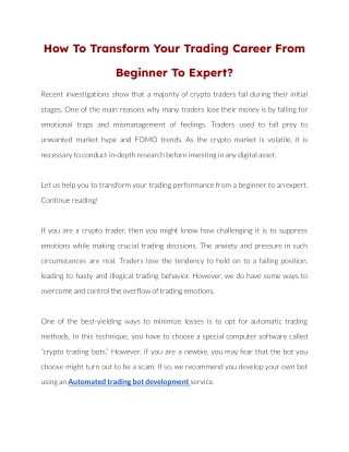 How To Transform Your Trading Career From Beginner To Expert