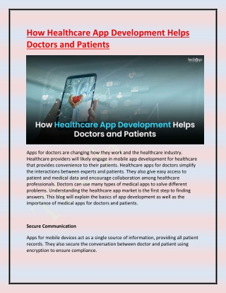 How Healthcare App Development Helps Doctors and Patients