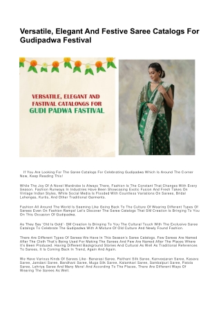 Versatile, Elegant And Festive Saree Catalogs For Gudipadwa Festival