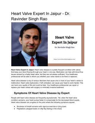 Heart Valve Expert In Jaipur - Dr. Ravinder Singh Rao