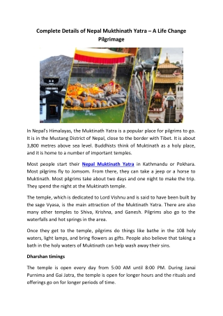 Complete Details of Nepal Mukthinath Yatra – A Life Change Pilgrimage