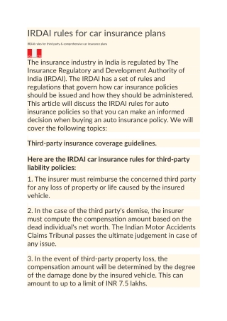IRDAI rules for car insurance plans
