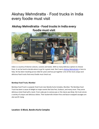 Akshay Mehndiratta - Food trucks in India every foodie must visit