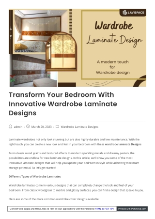 Transform Your Bedroom With Innovative Wardrobe Laminate Designs | Lavispace