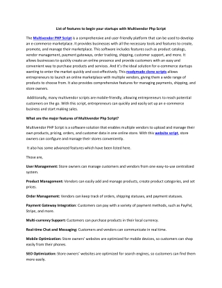 List of features to begins your startups with Multivendor Php Script
