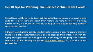 Top 10 tips for Planning The Perfect Virtual Team Events