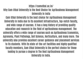 Why Cam Utkal University is the Best Choice for Agribusiness Management University in India