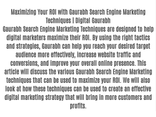 Maximizing Your ROI with Gaurabh Search Engine Marketing Techniques | Digital Gaurabh