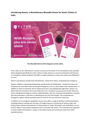 Introducing Ruxum a Revolutionary Wearable Device for Senior Citizens in India