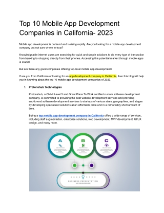 Top 10 Mobile App Development Companies in California- 2023
