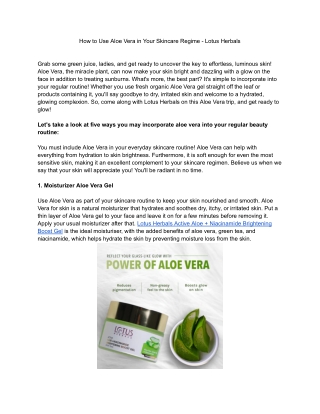 How to Use Aloe Vera in Your Skincare Regime - Lotus Haerbals