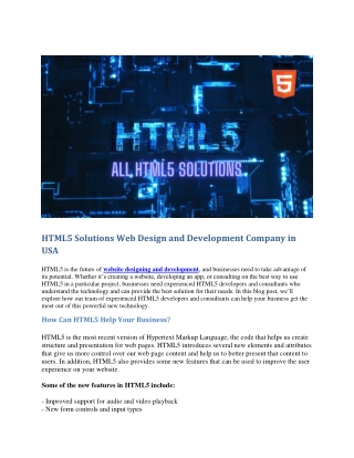 HTML5 Solutions Web Design and Development Company in USA